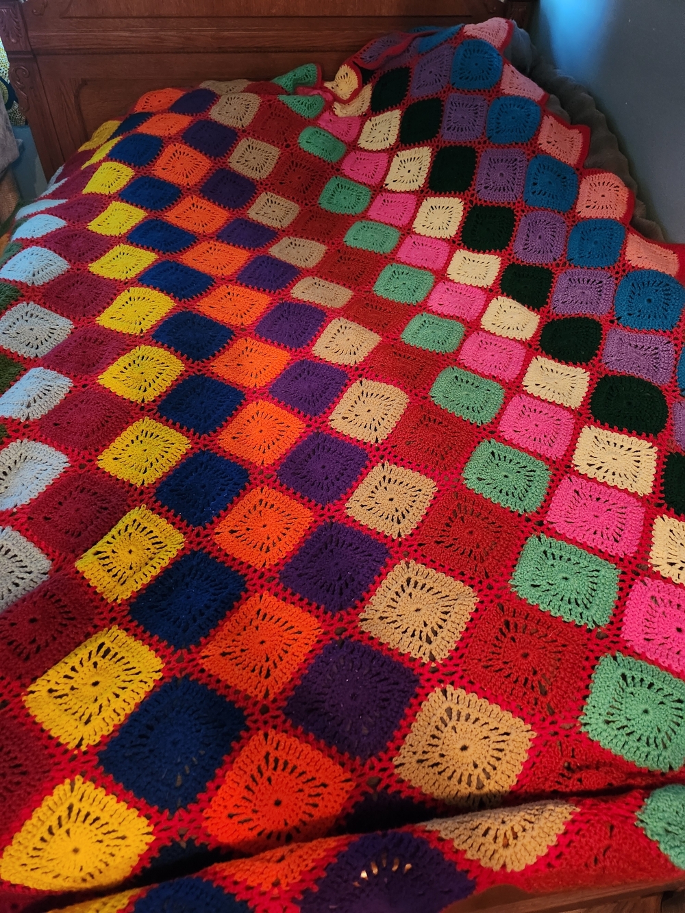 Handmade Crochet Granny Square Blanket - Multi Color - Picture 2 of 2